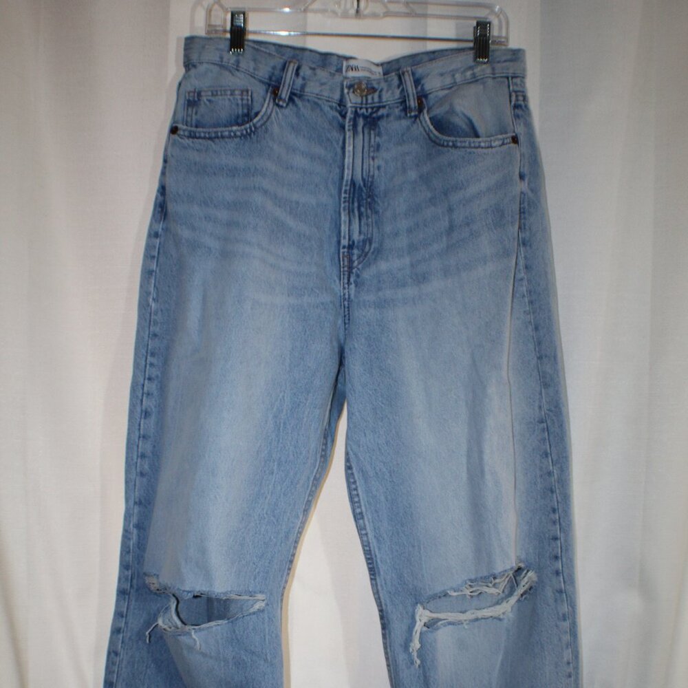 Zara The 90's High Rise Wide Leg Jean Light Blue Womens 10